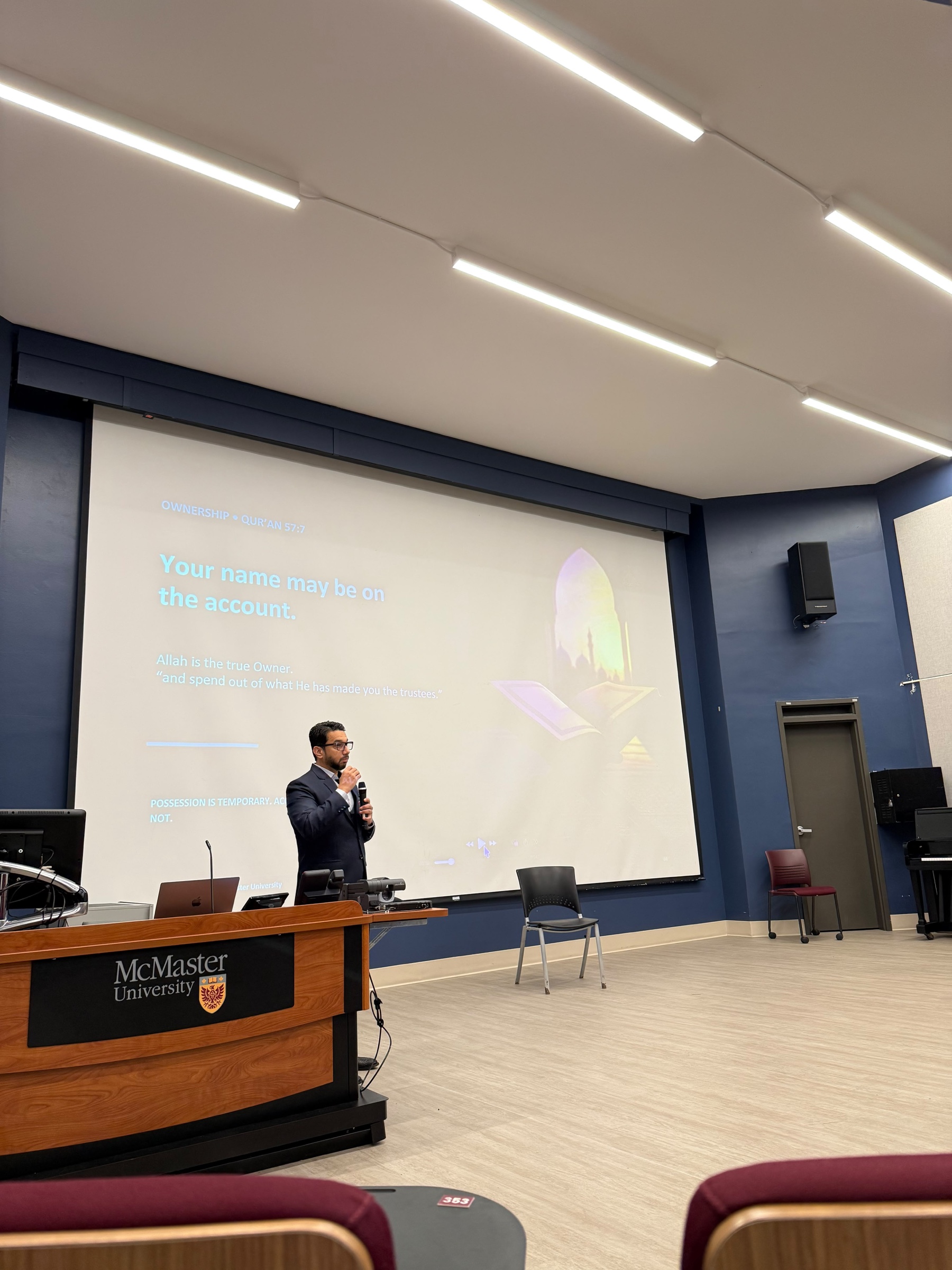 Syed Najam speaking at Al-Hidayah Canada at McMaster University